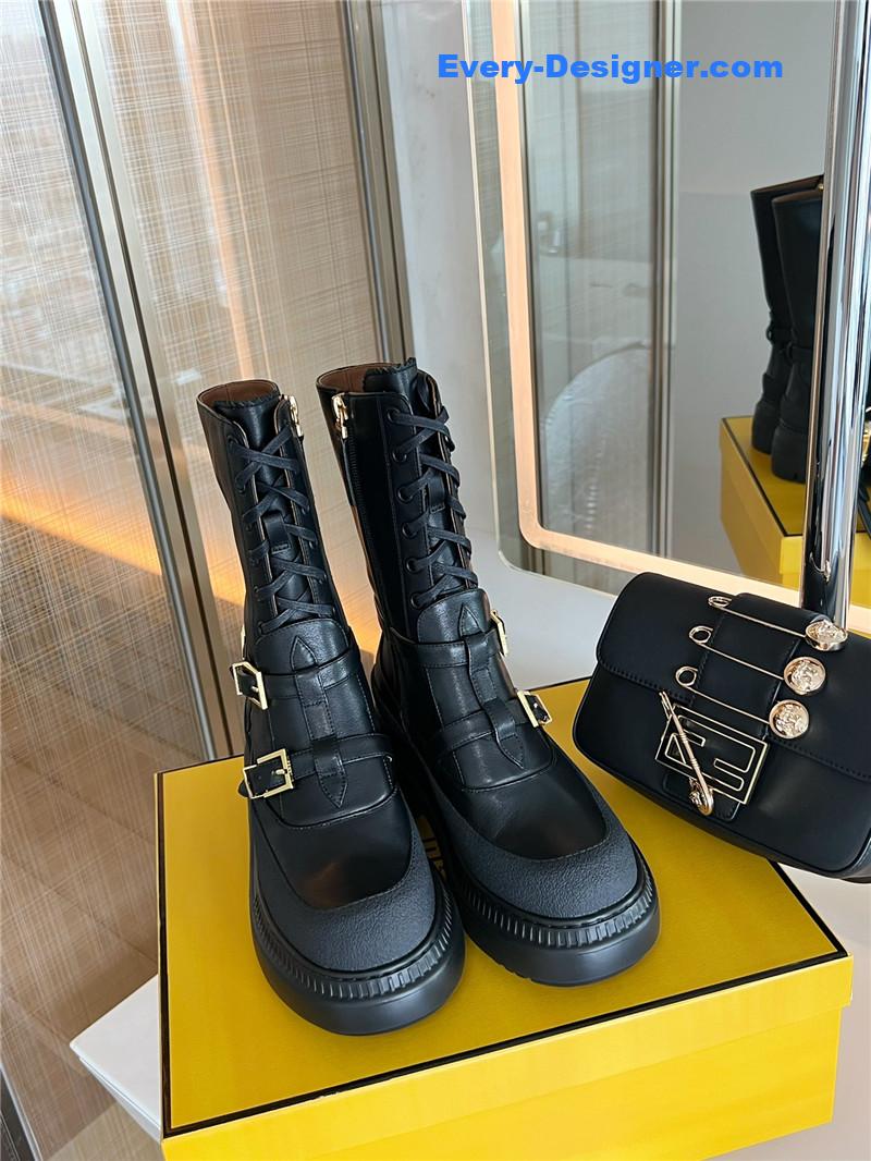 F**di delfina black leather biker boots