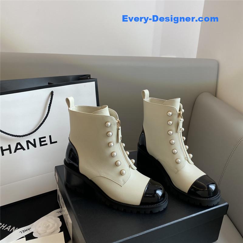 CC new double c pearl cowhide short boots