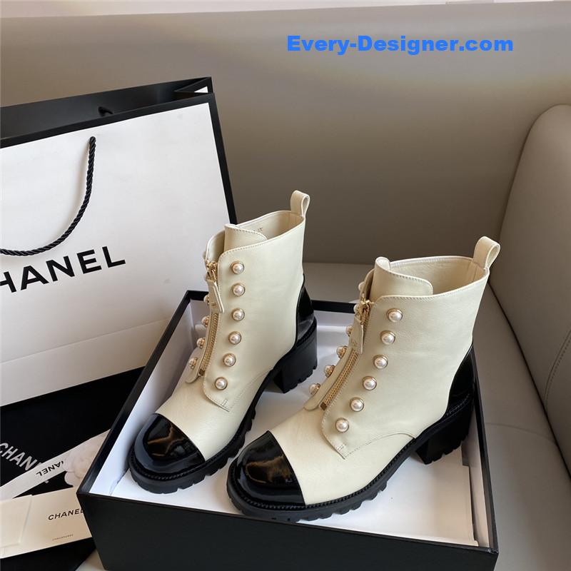 CC new double c pearl cowhide short boots