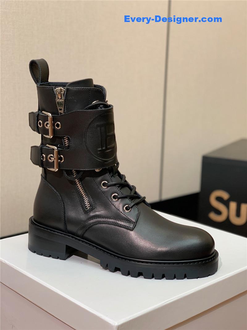 Balmain catwalk style motorcycle leather buckle boots