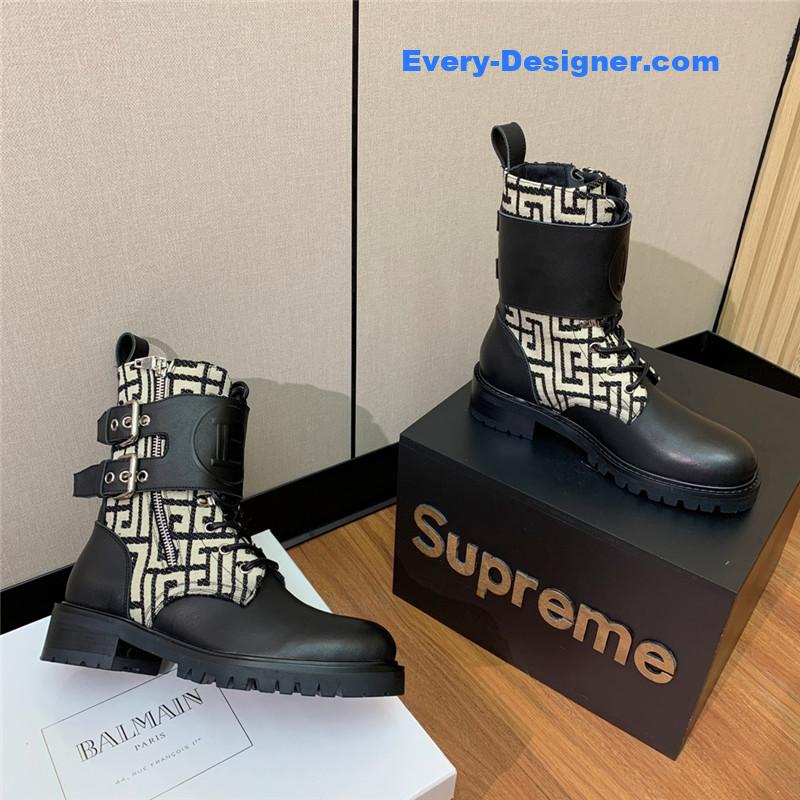 Balmain catwalk style motorcycle leather buckle boots