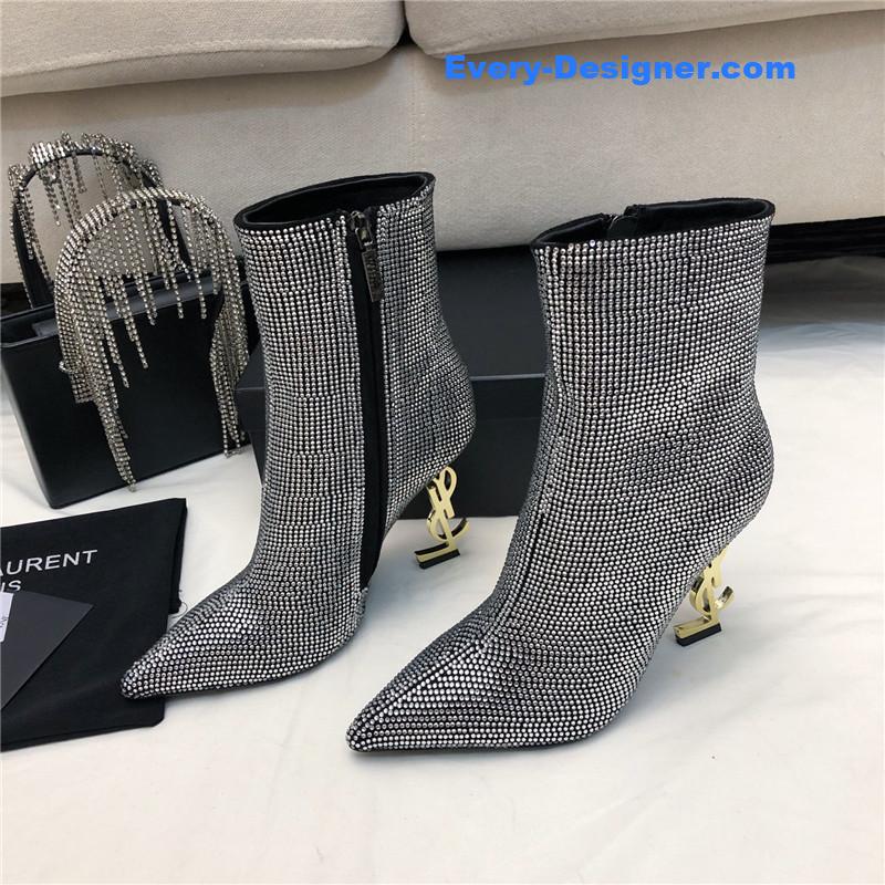 y51 letter metal heel full D1am0nd zipper ankle boots