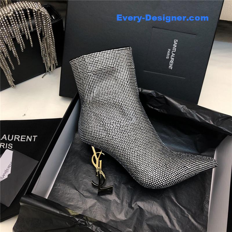 y51 letter metal heel full D1am0nd zipper ankle boots