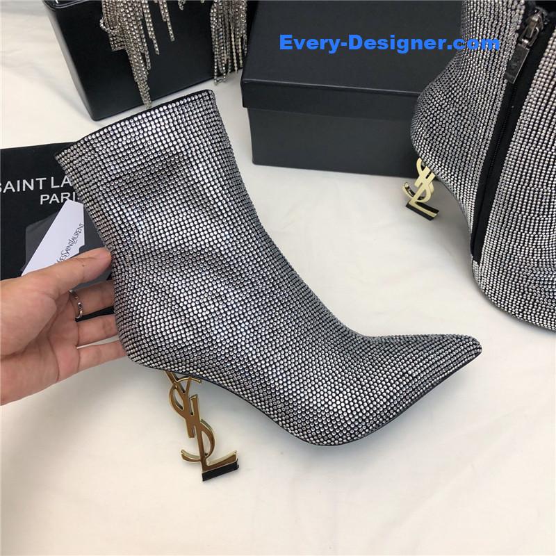 y51 letter metal heel full D1am0nd zipper ankle boots