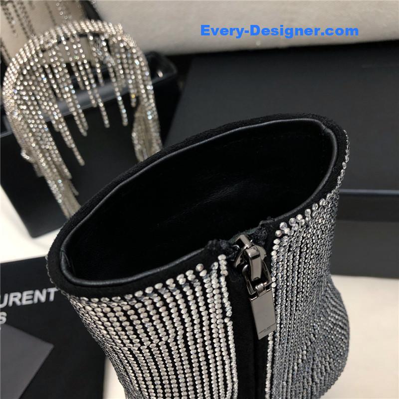 y51 letter metal heel full D1am0nd zipper ankle boots