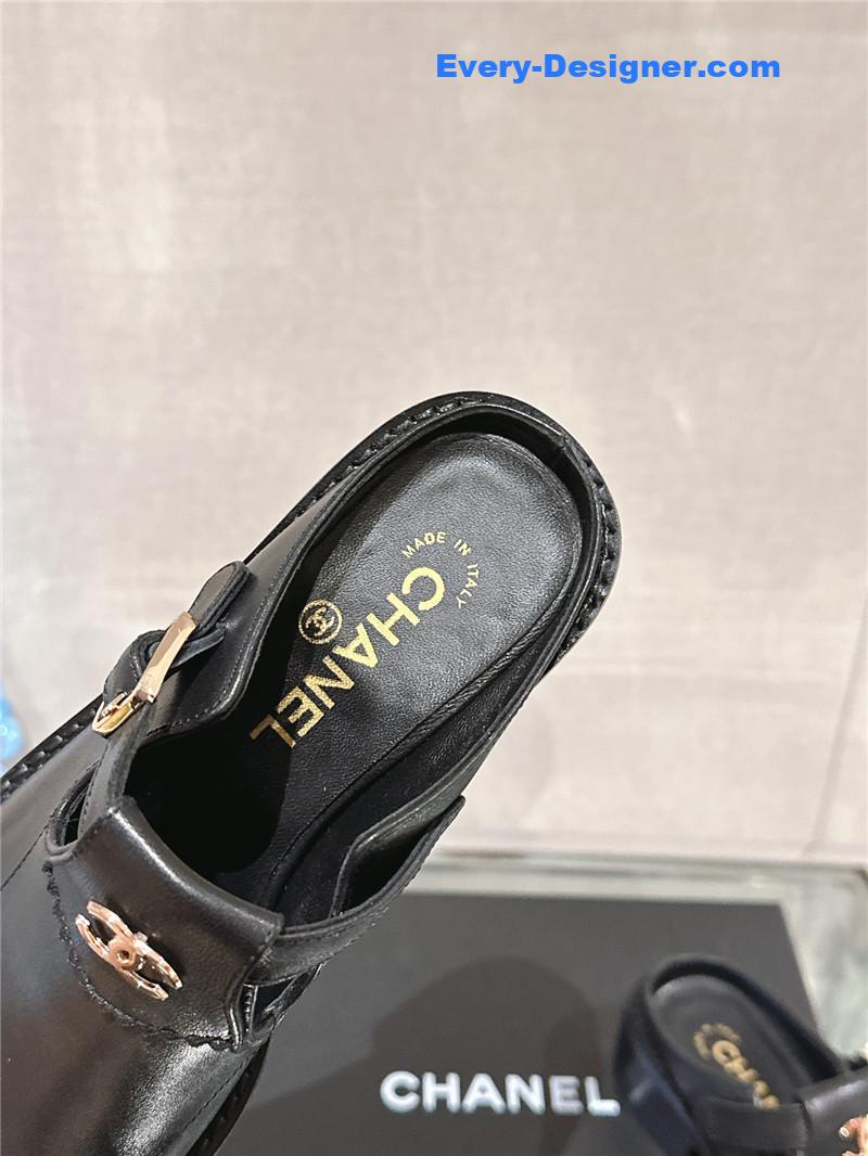 CC half slippers thick heel toe mules