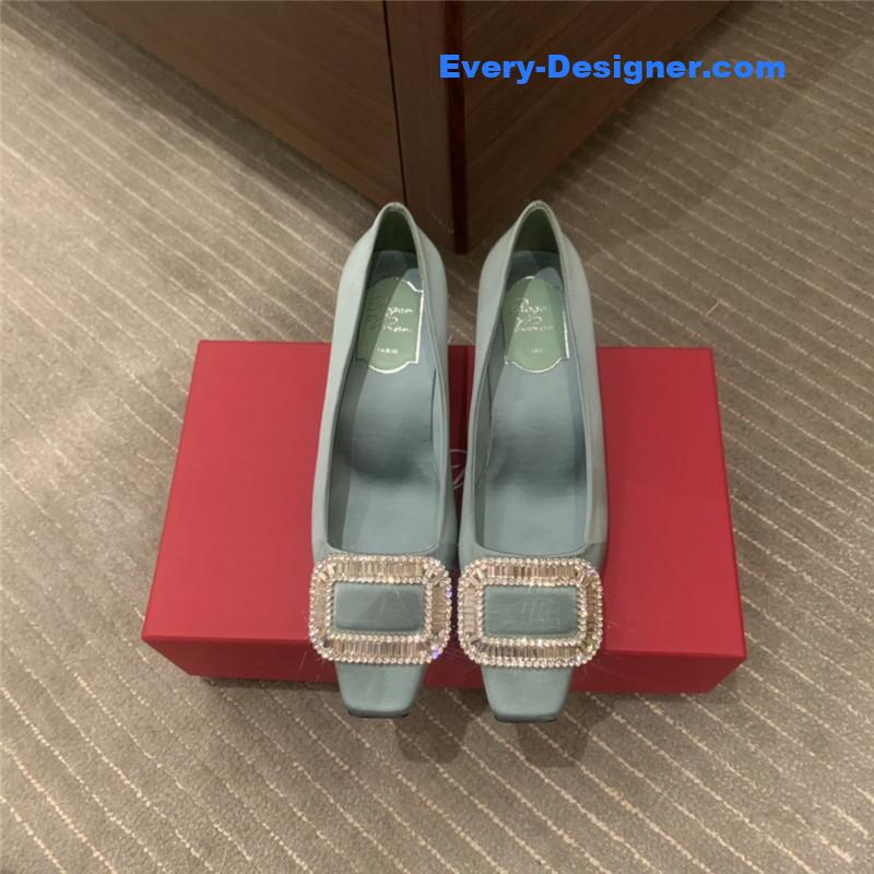 Roger vivor square buckle rhinestone high heel shoes