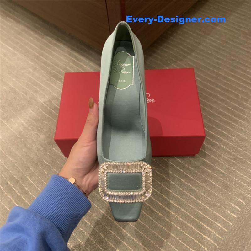 Roger vivor square buckle rhinestone high heel shoes