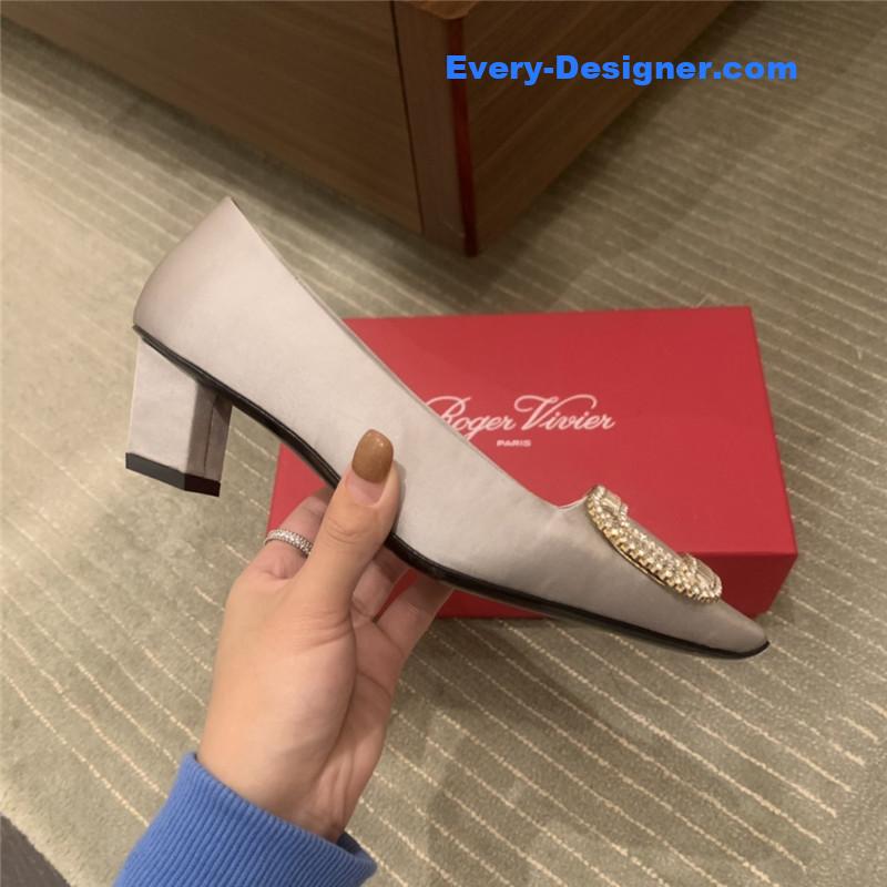 Roger vivor square buckle rhinestone high heel shoes