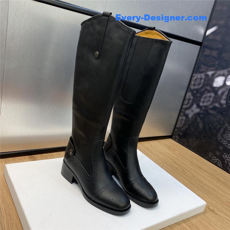 D10r thick heel round toe slip-on belt buckle knight boots