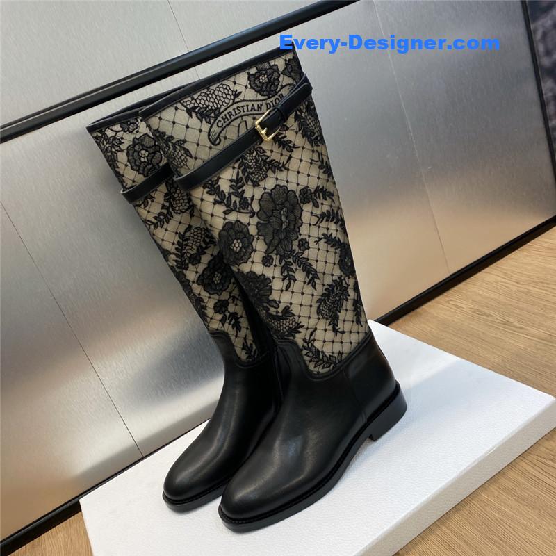 D10r low heel round toe side zipper belt buckle knight boots
