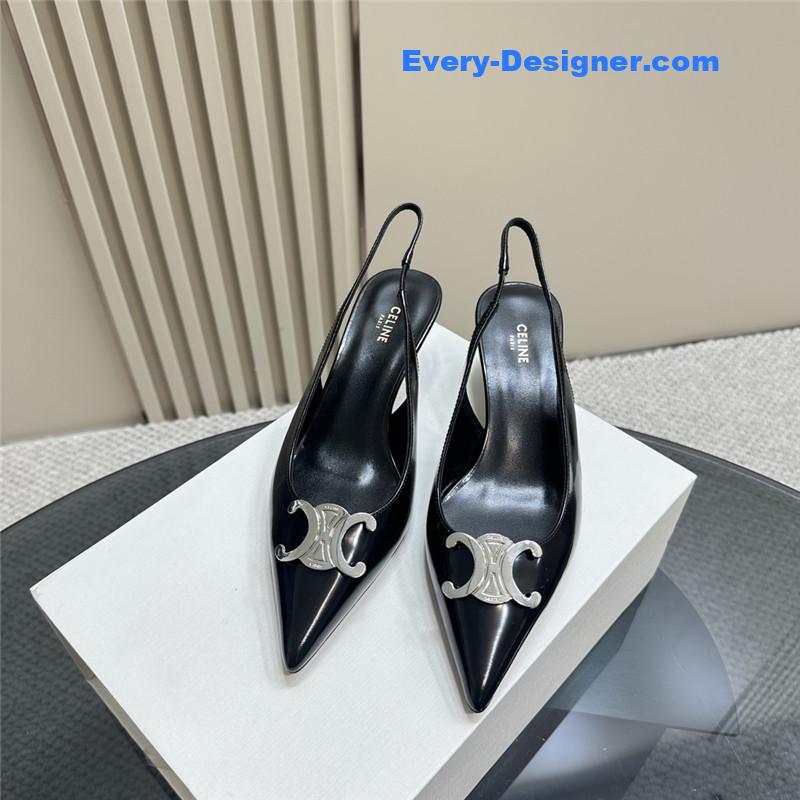 Ce1i*e black silver pointy kitten heel sandals