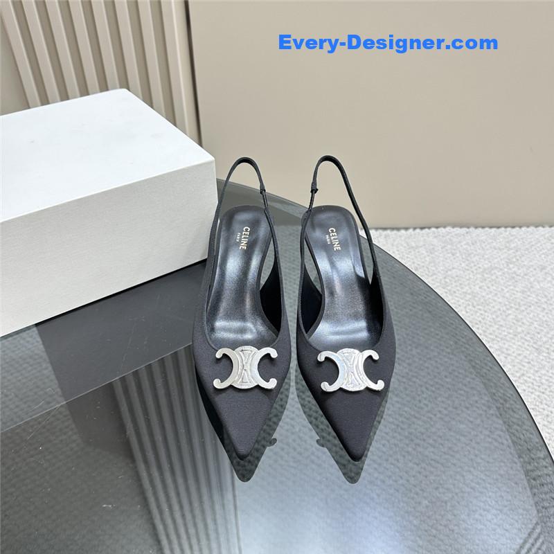 Ce1i*e black silver pointy kitten heel sandals