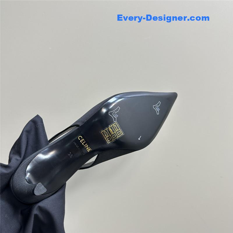 Ce1i*e black silver pointy kitten heel sandals