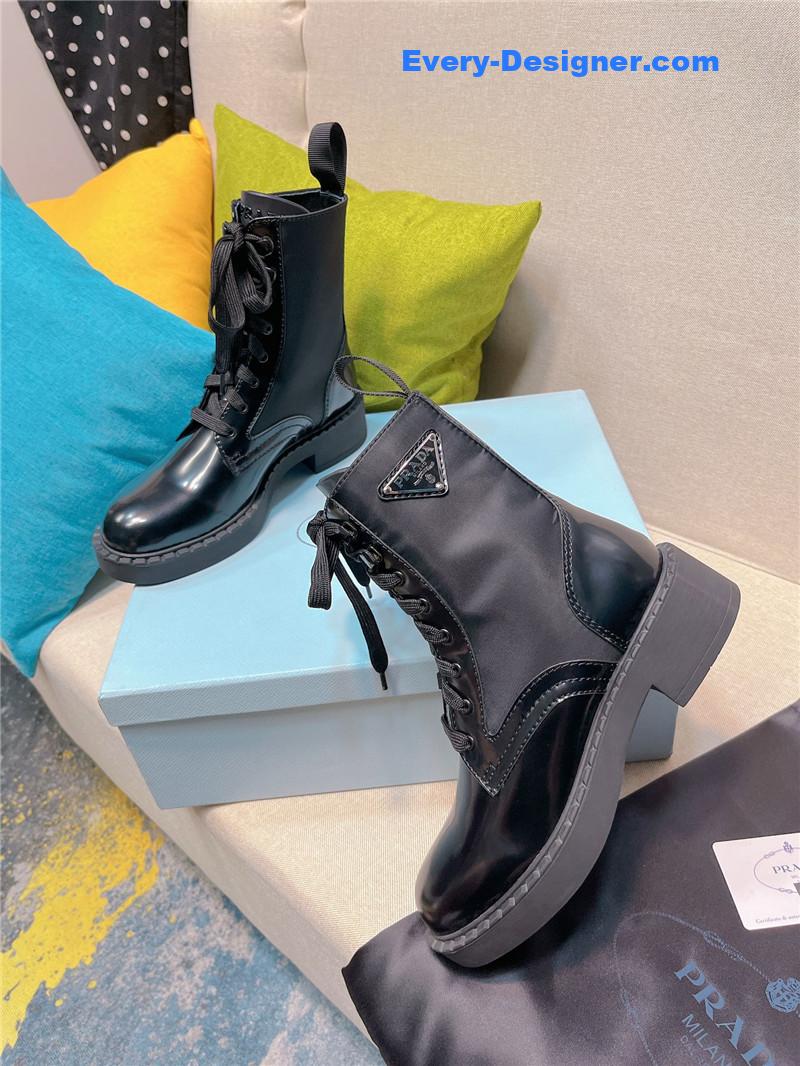 Pra*a triangle logo buckle thick-soled short boots