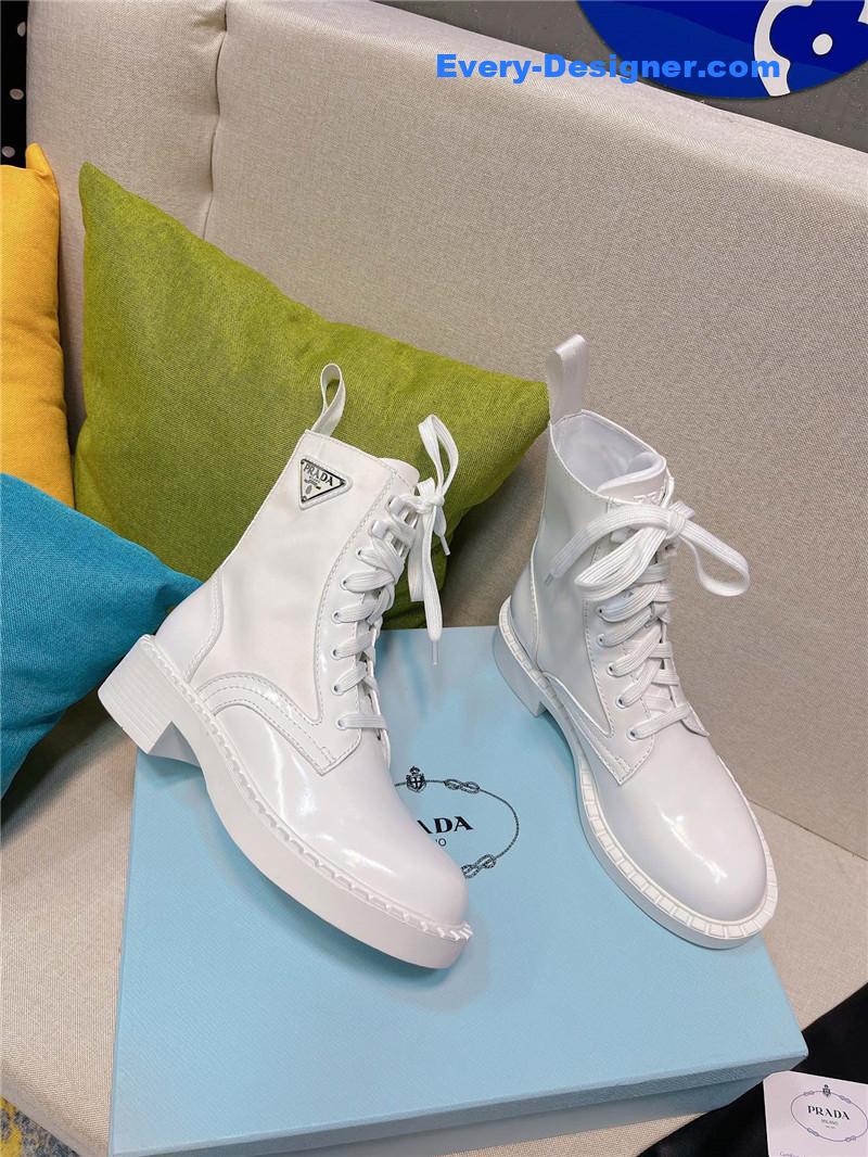 Pra*a triangle logo buckle thick-soled short boots