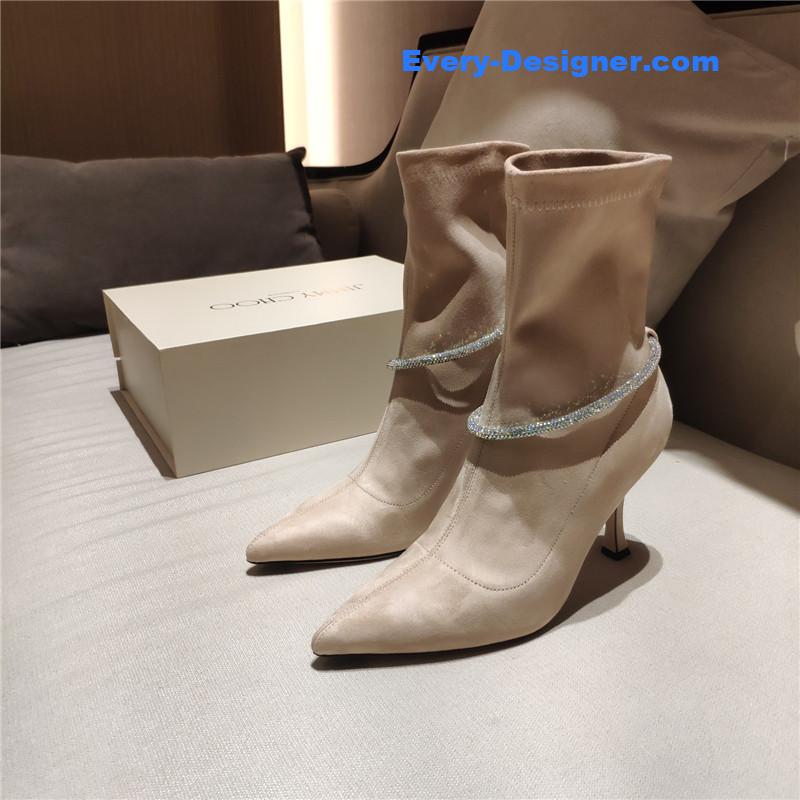 j1m*y ch00 pointed toe S*per shiny chain high heel boots