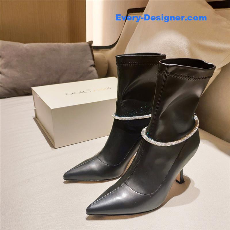 j1m*y ch00 pointed toe S*per shiny chain high heel boots