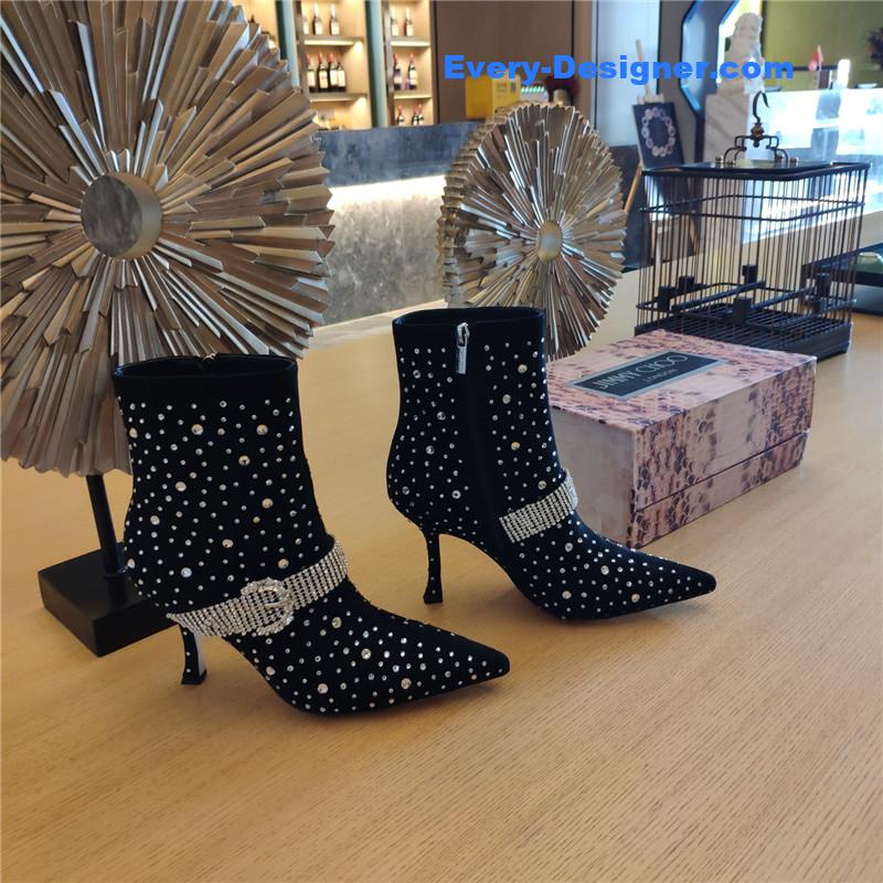 J1m*y Ch00 kaza suede crystal-buckle booties