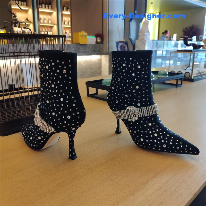 J1m*y Ch00 kaza suede crystal-buckle booties