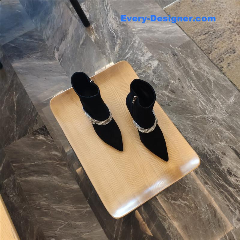 J1m*y Ch00 kaza embellished black suede ankle boots