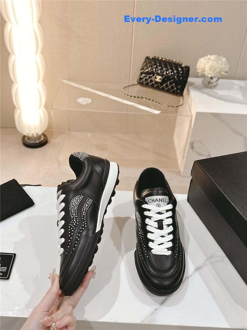 Ch**el new double c rhinestone sneakers baseball shoes
