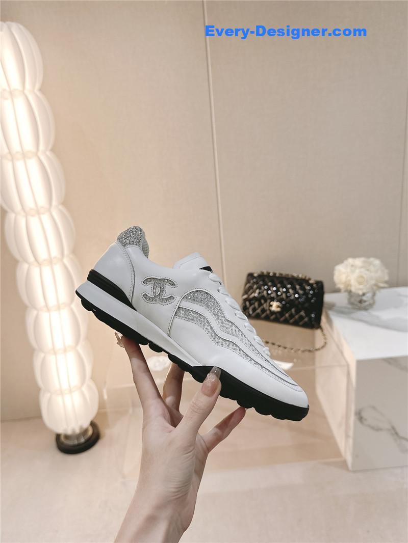 Ch**el new double c rhinestone sneakers baseball shoes