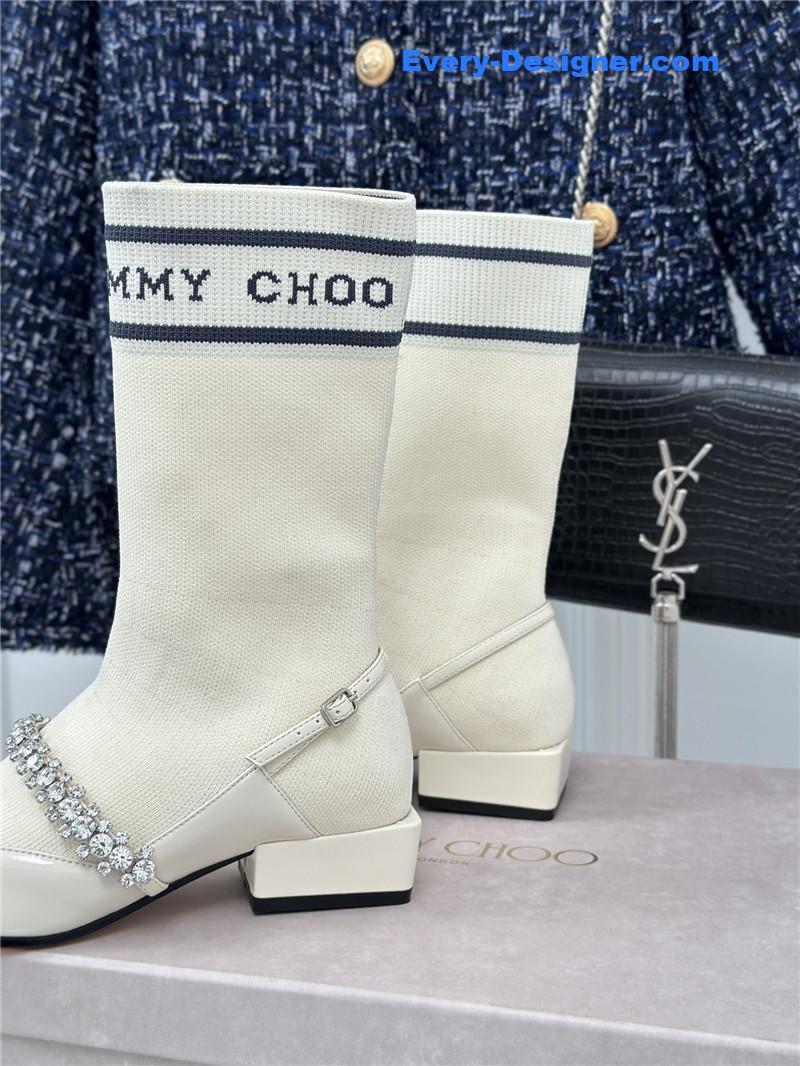 J1m*y Ch00 white knit patent leather socks boots