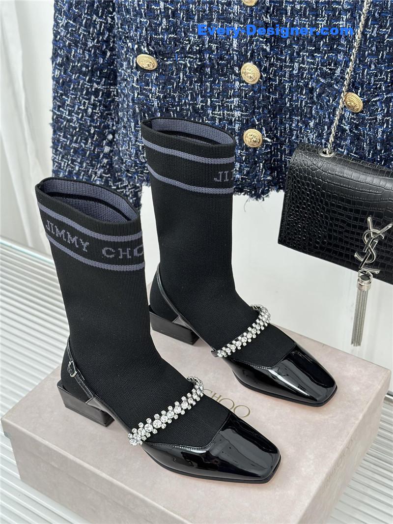 J1m*y Ch00 knit patent leather socks boots
