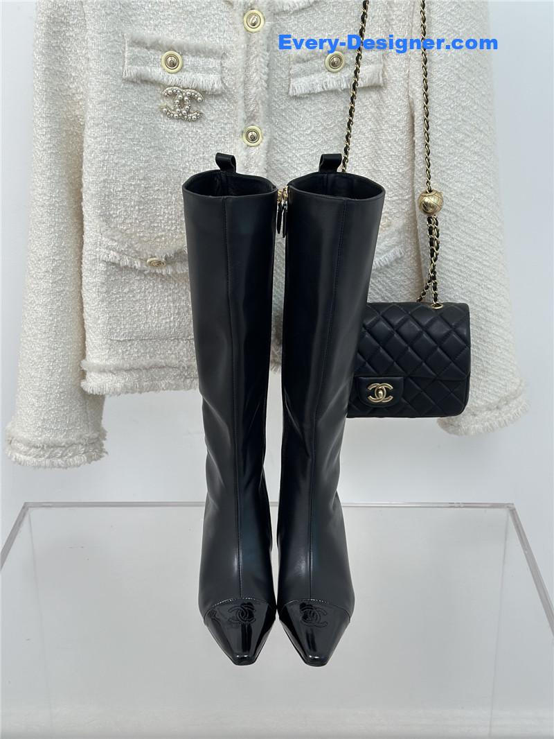 Ch**el calfskin knee-length heeled boots