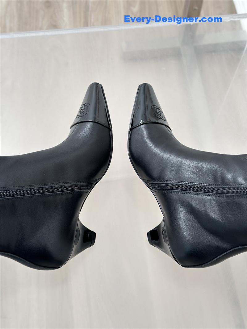 Ch**el calfskin knee-length heeled boots