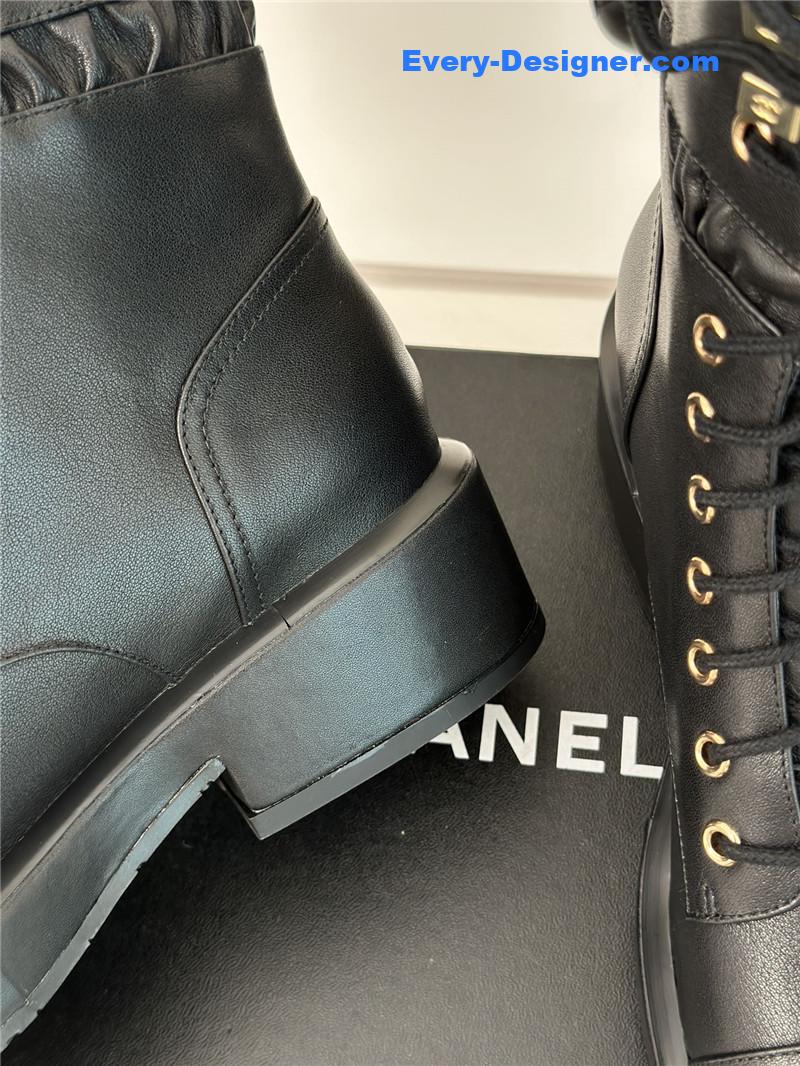 Ch**el lambskin quilted lace-up ankle boots