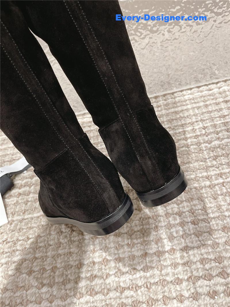 Ch**el flat suede leather zip knee high boots