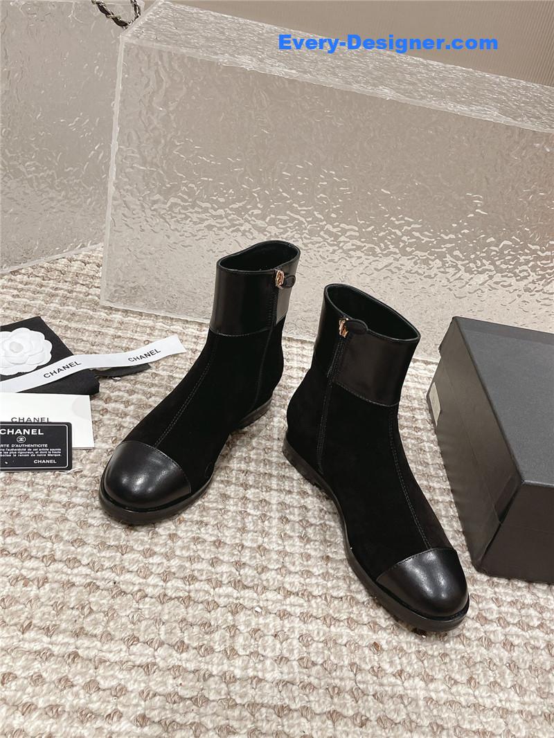 Ch**el flat suede leather zip ankle boots