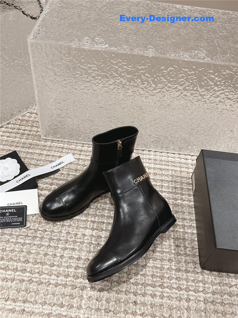 Ch**el flat calfskin zip ankle boots