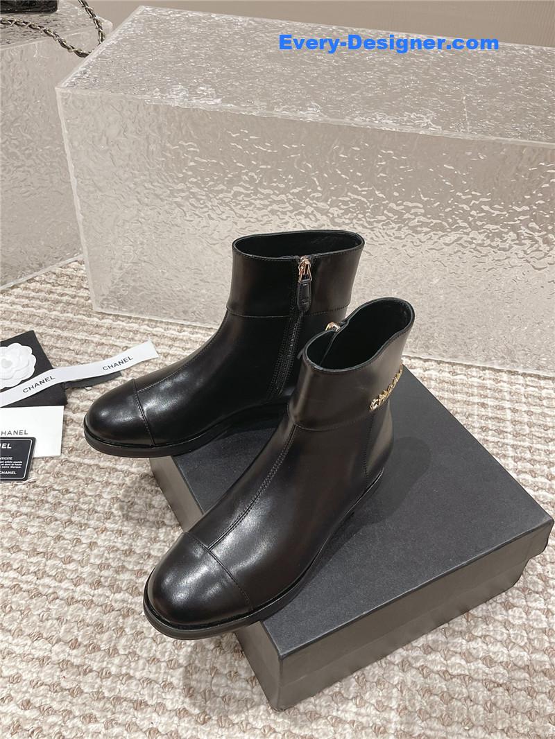 Ch**el flat calfskin zip ankle boots