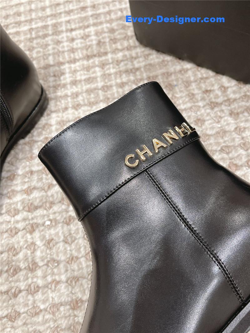 Ch**el flat calfskin zip ankle boots