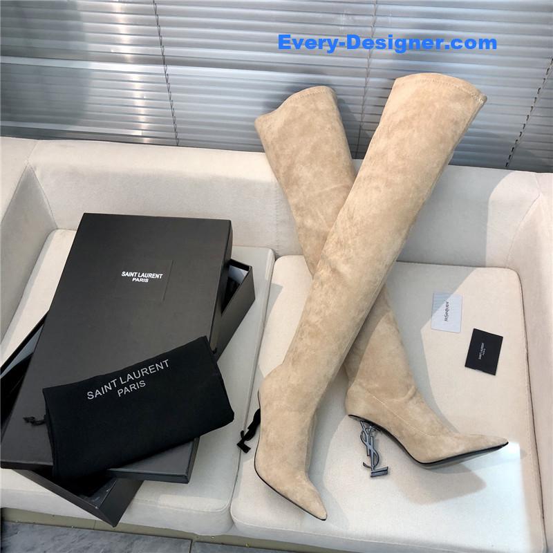Y51 letter heel pointed toe high heel boots