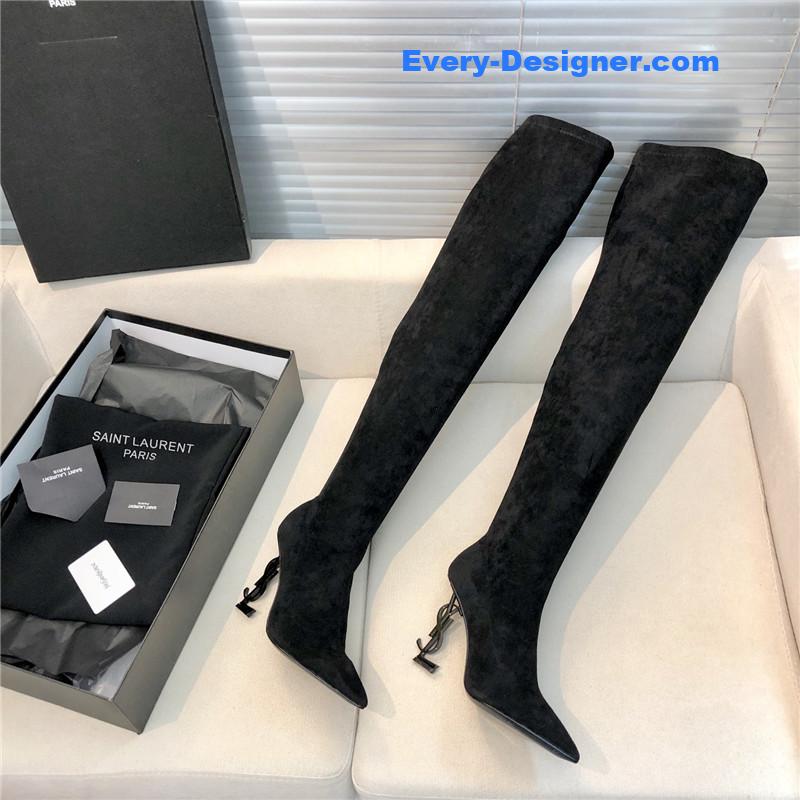 Y51 letter heel pointed toe high heel boots