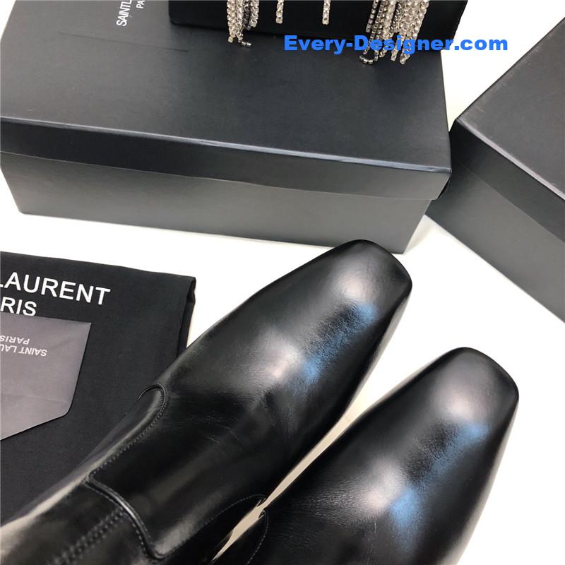 Sa1nt Lau*nt auteuil black leather metal heel booties