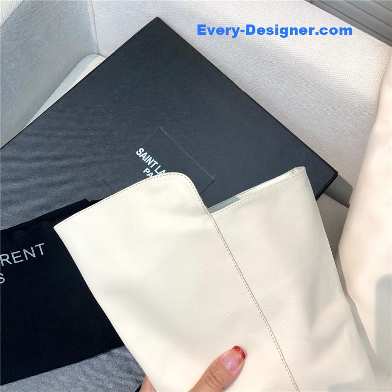 Sa1nt Lau*nt white leather over-the-knee boots