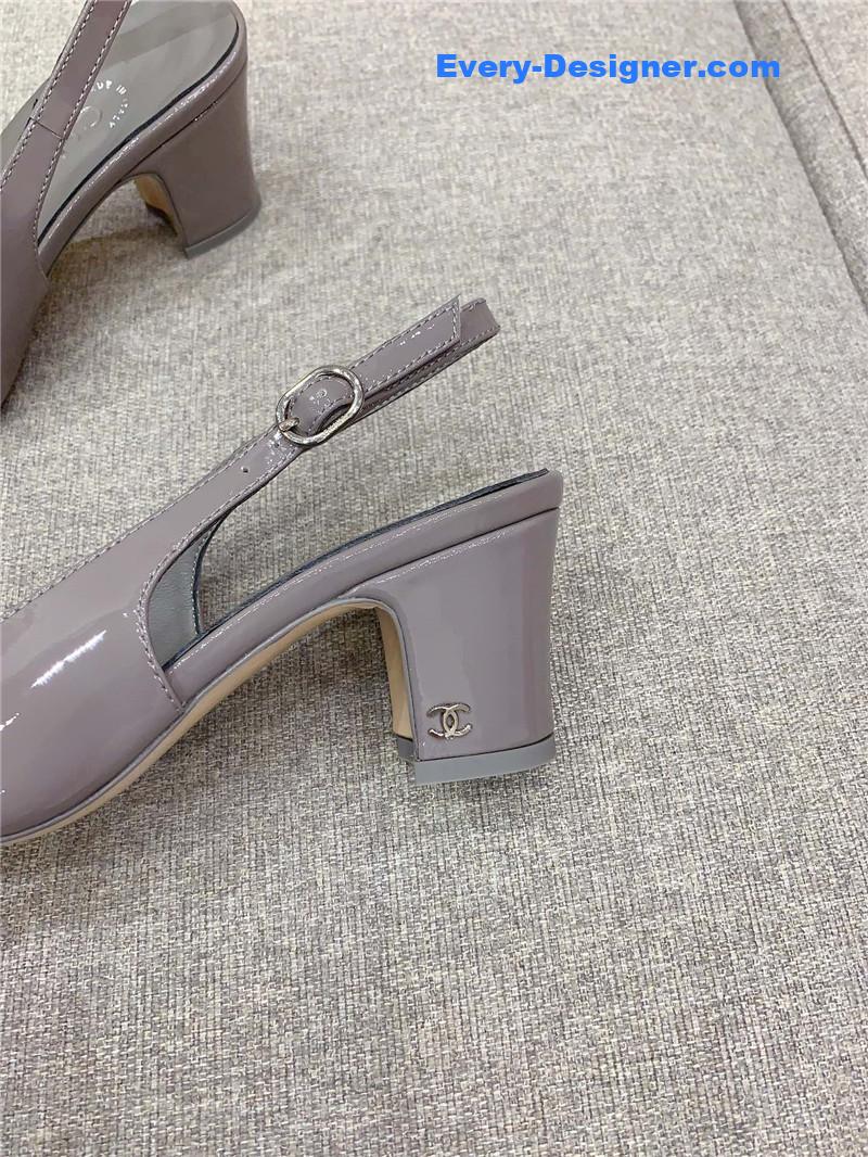 Ch**el classic sling back thick heel sandals