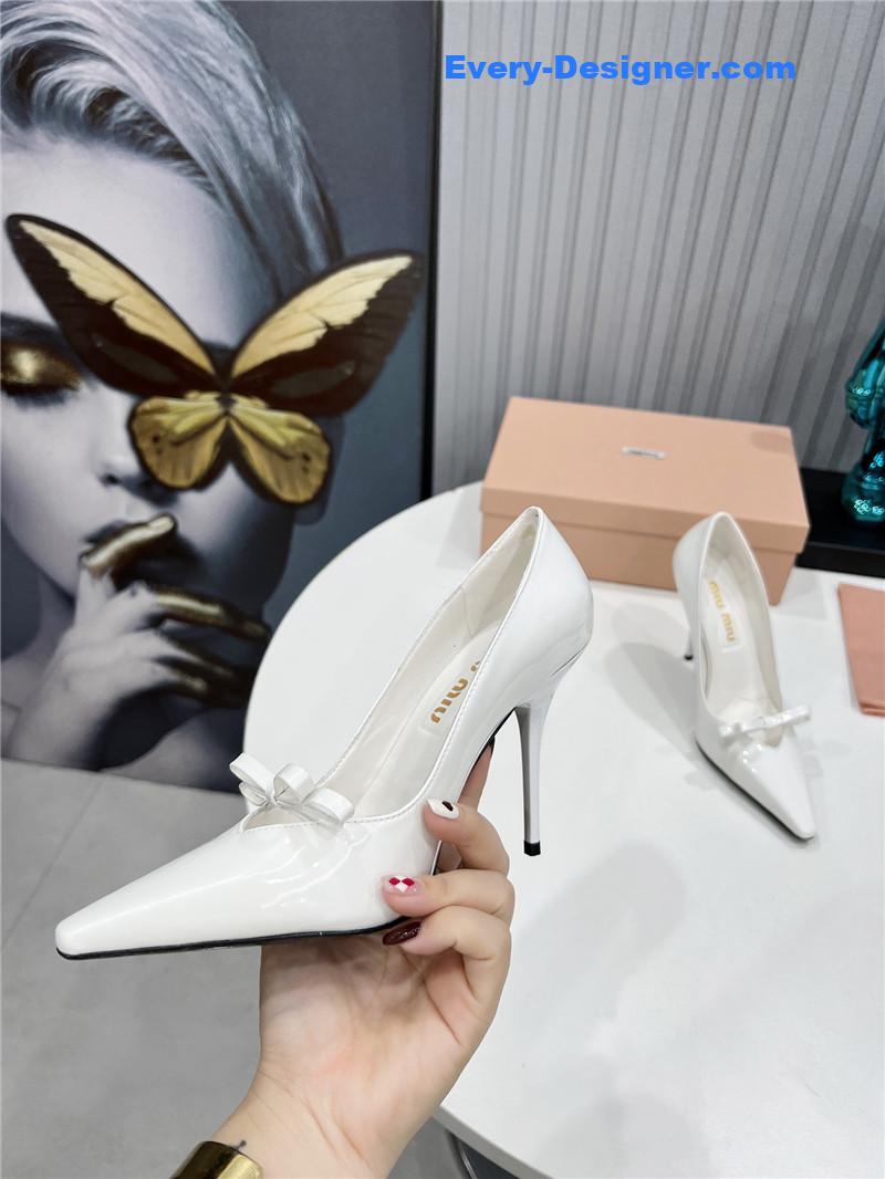 M1um1u new two-color stitching high-heeled sandals