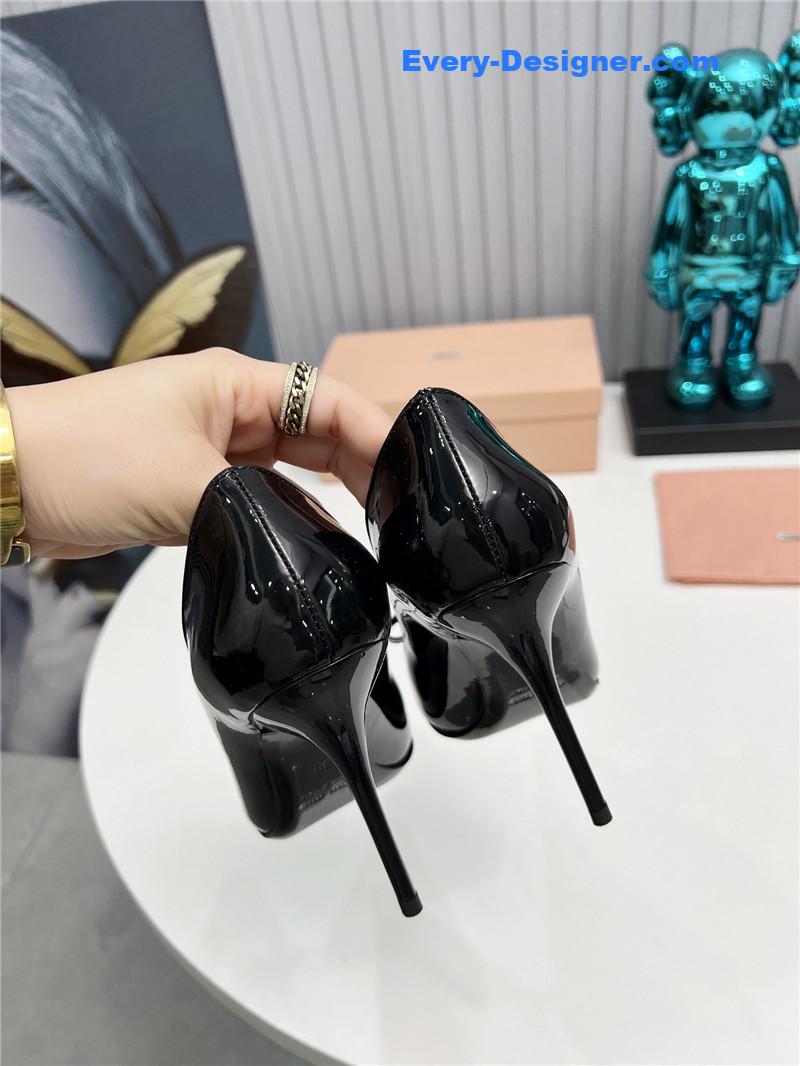 M1um1u new two-color stitching high-heeled sandals