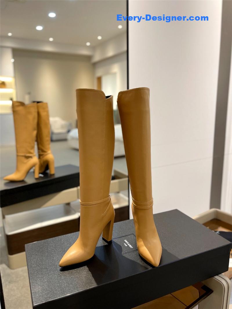 Sa1nt Lau*nt yellow leather knee-high boots