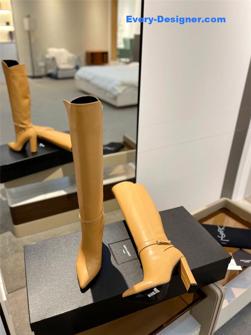 Sa1nt Lau*nt yellow leather knee-high boots