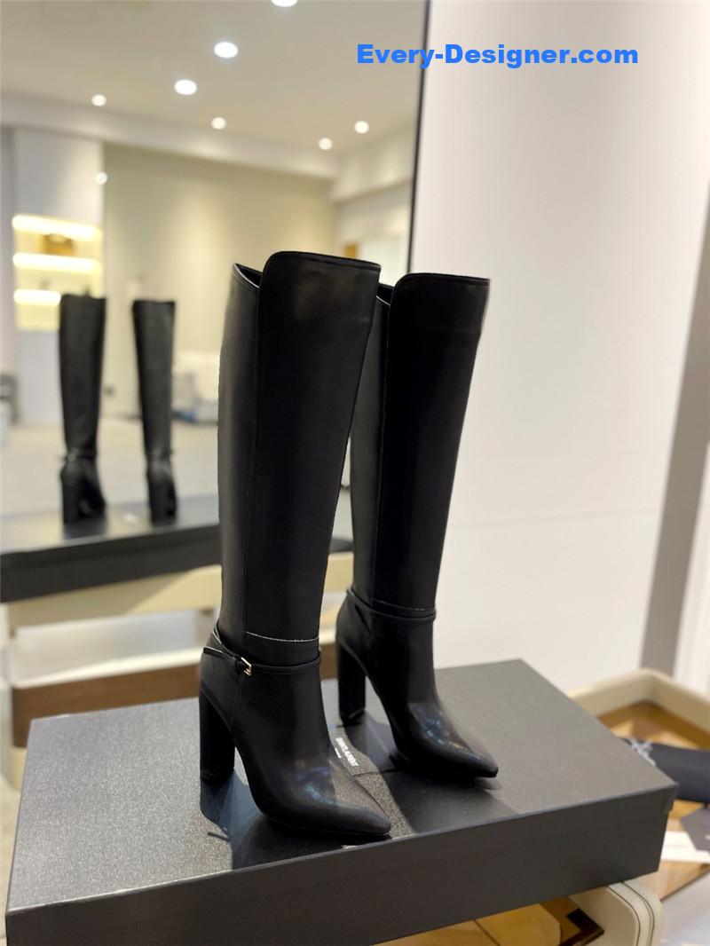 Sa1nt Lau*nt leather knee-high boots