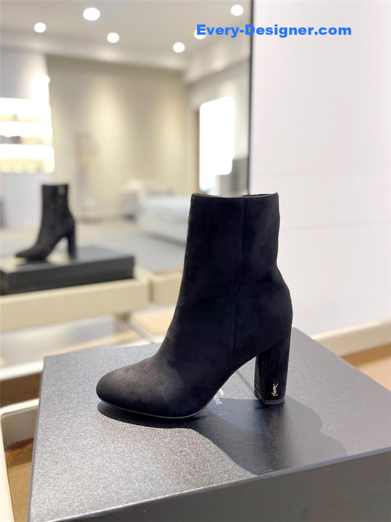 Sa1nt Lau*nt black heel suede boots