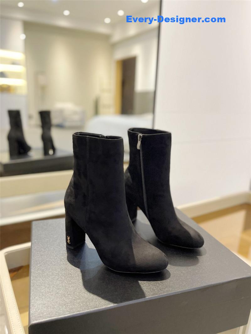 Sa1nt Lau*nt black heel suede boots
