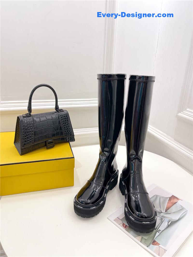 F**di patent leather platform knee-high boots